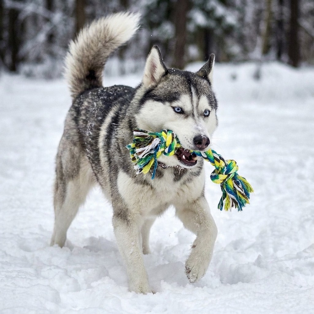 Dog enjoying a chew toy