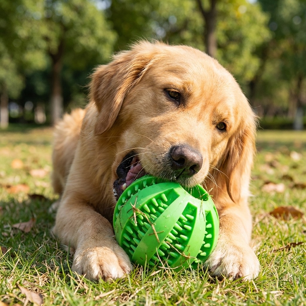 Dog playing with a ball indoors