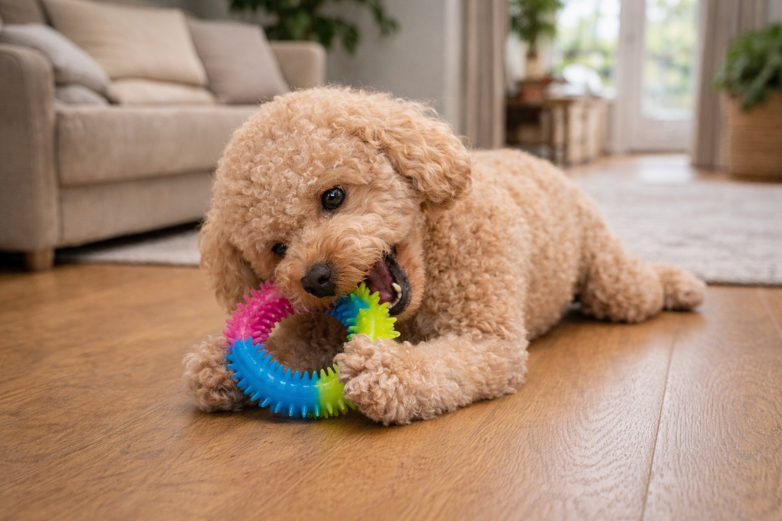 Puppy chewing a toy
